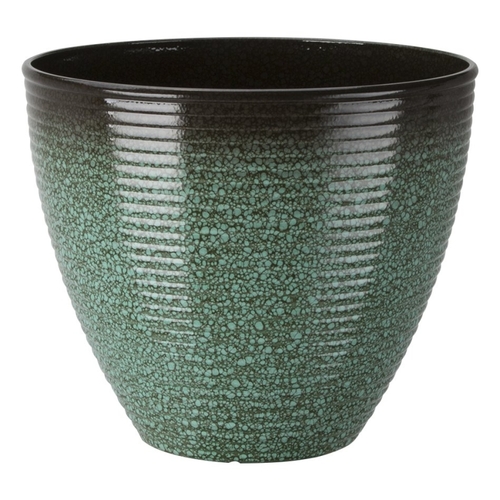 Planter, 14-3/4 in Dia, Round, High-Density Resin, Textured Green Wave