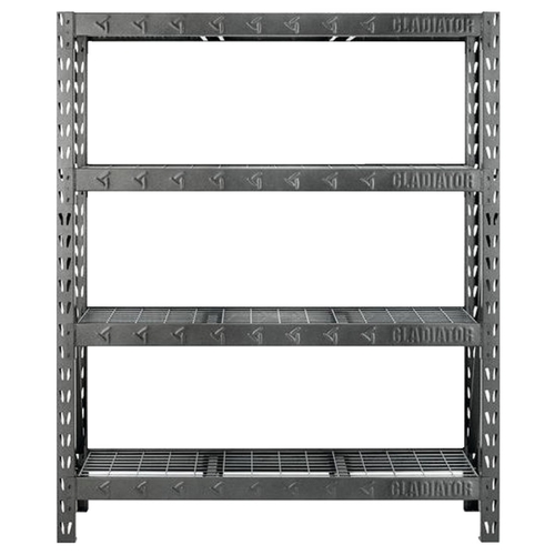 Gladiator GARS604TEG Rack Shelf, 7200 lb Capacity, 4-Shelf, 60 in OAW, 18 in OAD, 72 in OAH, Hammered Granite