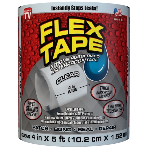FLEX TAPE TFSCLRC0405 Waterproof Tape, 5 ft L, 4 in W, Rubber Backing, Clear