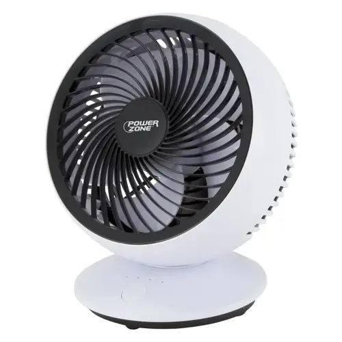 PowerZone QT-U608C USB Oscillating Desk Fan, 5 VAC, 6 in Dia Blade, 5-Blade, 3-Speed, White