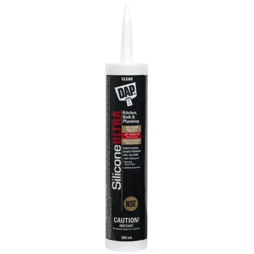 SILICONE ULTRA Bath and Plumbing Sealant, Clear, 24 hr Curing, -37 to 60 deg C, 300 mL Cartridge