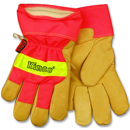 Work Gloves, Men's, L, Wing Thumb, Orange/Palamino Pair