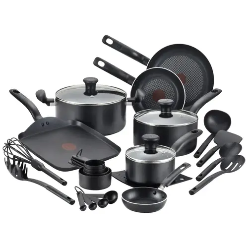 T-fal B208SI74 B207SK64 Cookware Set, Aluminum, Black, 20-Piece