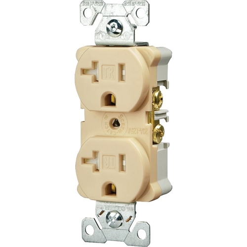 Duplex Receptacle, 2 -Pole, 20 A, 125 V, Back, Side Wiring, NEMA: 5-20R, Ivory