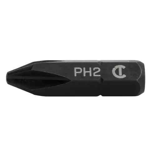 Insert Bit, #2 Drive, Phillips Drive, 1/4 in Shank, Hex Shank, 1 in L, Steel Black Oxide - pack of 2