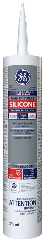 GE 2769720 Silicone I SE1182 Tub and Tile Sealant, White, 10.1 oz