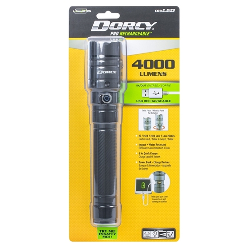 Dorcy 41-2611 Pro Series Flashlight and Power Bank, 5000 mAh, Lithium-Ion, Rechargeable Battery, LED Lamp, 5 hr Run Time