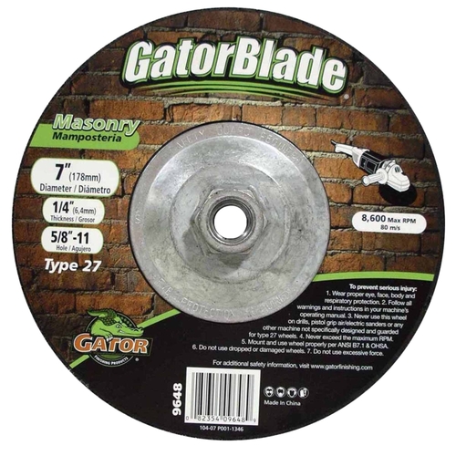 GatorBlade 9648 Cut-Off Wheel, 7 in Dia, 1/4 in Thick, 5/8-11 in Arbor, Silicone Carbide Abrasive