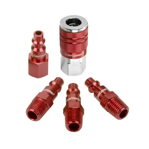 Coupler and Plug Kit, 1/4 in, FNPT x MNPT, Aluminum/Steel Red