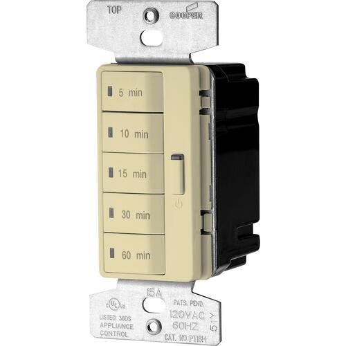 Eaton PT18M-V-K Minute Timer, 15 A, 120 V, 1800 W, 5, 10, 15, 30, 60 min Off Time Setting, Ivory