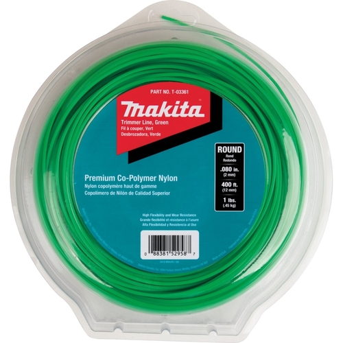 Round Trimmer Line, 0.08 in Dia, 400 ft L, Nylon, Green