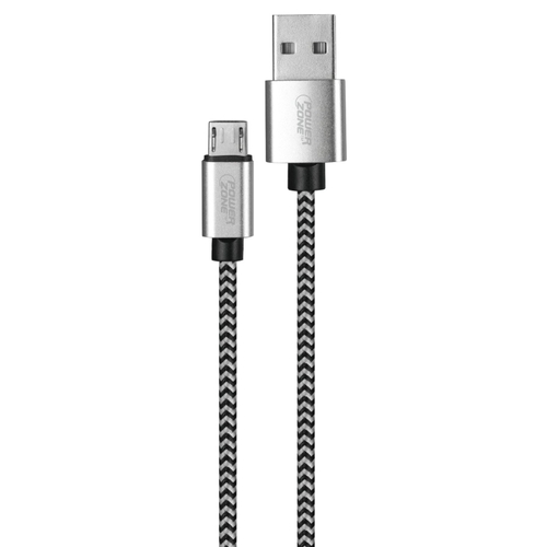 PowerZone KL-029X-1M-MICRO Micro Charging Cable, Braided Cable + Aluminum Alloy, Black + White Braided Cable, 3 ft L