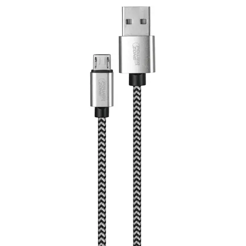 PowerZone KL-029X-1M-MICRO Micro Charging Cable, Braided Cable + Aluminum Alloy, Black + White Braided Cable, 3 ft L