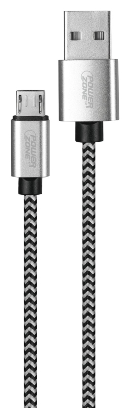 PowerZone KL-029X-1M-MICRO Micro Charging Cable, Braided Cable + Aluminum Alloy, Black + White Braided Cable, 3 ft L