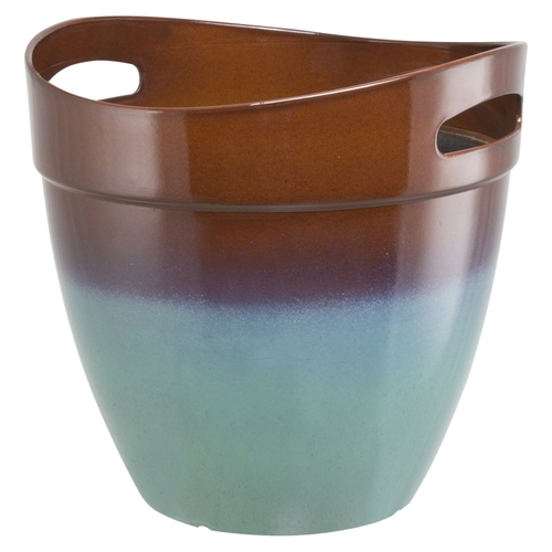 Planter, 12 in Dia, Round, Resin, Teal