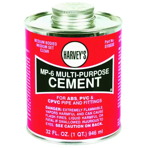 Solvent Cement, 32 oz Can, Liquid, Milky Clear