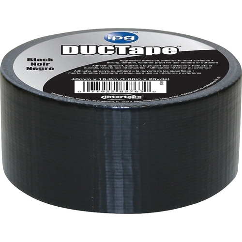 IPG 6720BKT 6720BLK Duct Tape, 20 yd L, 1.88 in W, Polyethylene-Coated Cloth Backing, Black