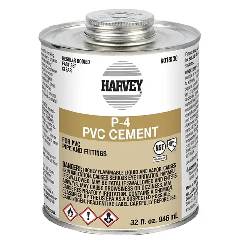 Solvent Cement, 32 oz Can, Liquid, Clear