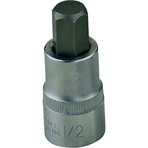 Hex Bit Socket, Chrome, 1/2 in, 1/2 Drive, 2-1/2 in OAL Silver