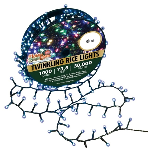 Holiday Bright Lights LED-3MR1000-GBL Straight Rice Light Set, 1000-Lamp, LED Lamp, Blue Light, 74 ft L