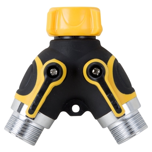 Hose Connector, Dual Outlet Yellow/Black