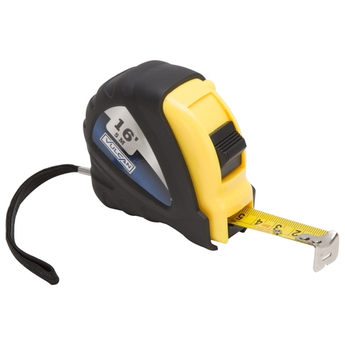 Tape Measure, 16 ft L Blade, 3/4 in W Blade, Steel Blade, ABS Plastic Case, Yellow Case