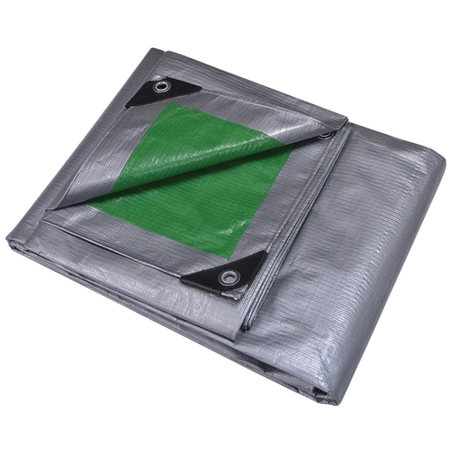 Tarpaulin, 40 ft L, 30 ft W, 8 mil Thick, Polyethylene, Green/Silver