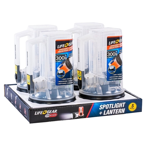 Spotlight and Lantern, AA Battery, LED Lamp, 300 Lumens Lumens, 20 hr Max Runtime, Clear