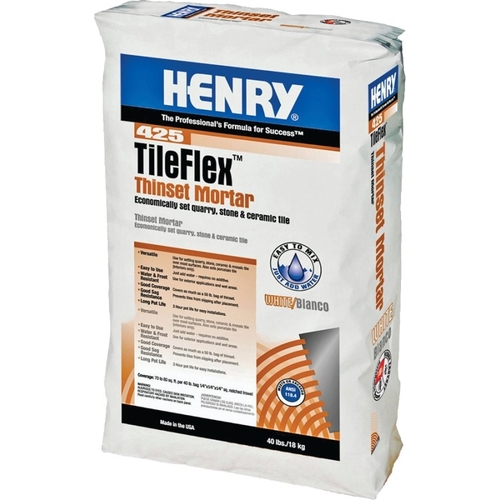 HENRY 12261 425 TileFlex Series Thin-Set Mortar, White, Fine Solid Powder, 40 lb Bag