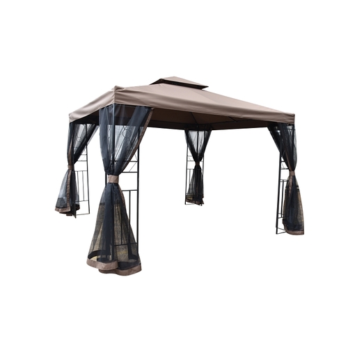 Gazebo with Netting, 118 in W Exterior, 118 in D Exterior, 105.51 in H Exterior, Square Brown