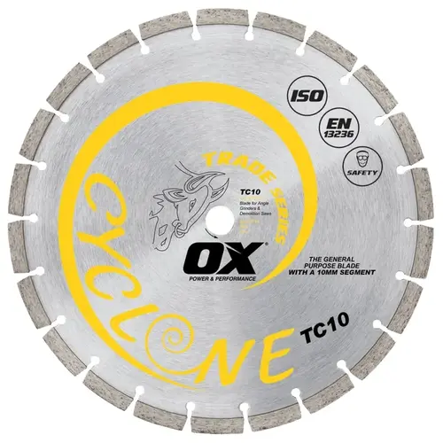 TRADE TC10 -TC10-14 Blade, 14 in Dia, 1 to 20 mm Arbor, Steel Cutting Edge, Segmented Rim