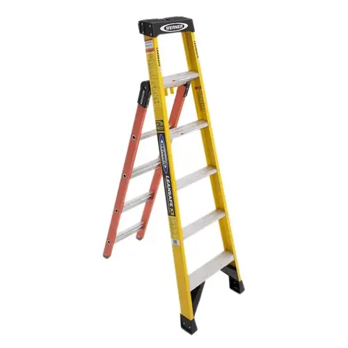 Werner LDP7306 LDP7300 Series Multi-Purpose Ladder, 13 ft Max Reach H, 6-Step, 375 lb, Type IAA Duty Rating, Fiberglass Orange/Yellow
