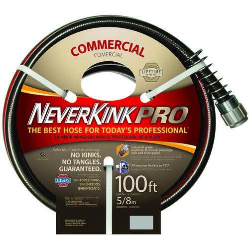 Neverkink Pro Commercial Water Hose, 5/8 in, 100 ft L, Brass Threaded Coupling