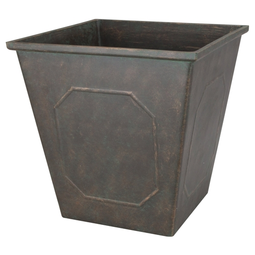 Planter, 14 in W, 14 in D, Square, Resin, Metallic