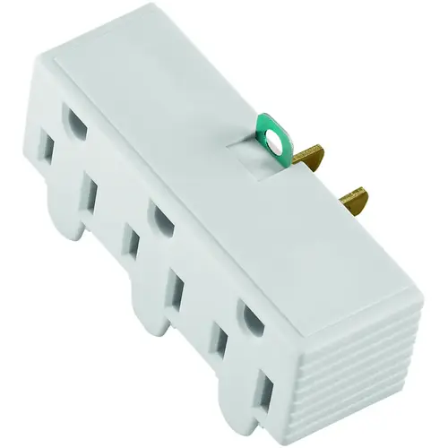 Outlet Adapter, 2 -Pole, 15 A, 125 V, 3 -Outlet, NEMA: NEMA 1-15 to 5-15, White