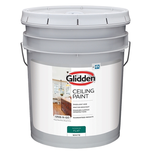 Glidden 2070T/05 GRAB-N-GO Ceiling Paint, Flat, White, 5 gal