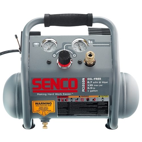 Senco PC1010N Trim Air Compressor with Control Panel, 1 gal Tank, 0.5 hp, 115 V, 135 psi Pressure, 0.7 scfm Air