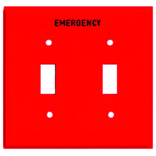 Emergency Wallplate, 4-7/8 in L, 4.94 in W, 2 -Gang, Polycarbonate, Red, High-Gloss