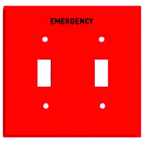 Eaton PJ2EMRD Emergency Wallplate, 4-7/8 in L, 4.94 in W, 2 -Gang, Polycarbonate, Red, High-Gloss