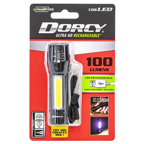 Dorcy 41-4380 Ultra HD Series Flashlight and Area Light, Lithium-Ion, Rechargeable Battery, 100 Lumens Lumens, Black