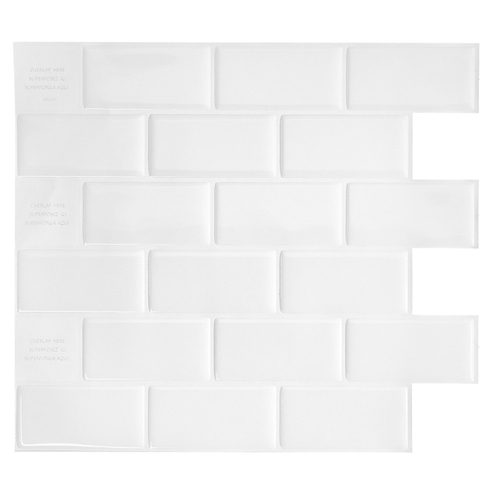 Smart Tiles SM1020-4 Mosaik Series Wall Tile, 10.95 in L Tile, 9.7 in W Tile, Straight Edge, Subway Pattern, White - pack of 4