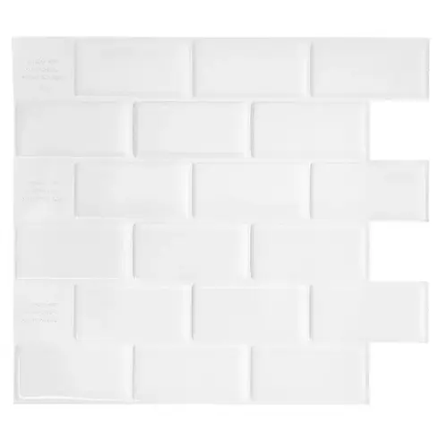 Smart Tiles SM1020-4 Mosaik Series Wall Tile, 10.95 in L Tile, 9.7 in W Tile, Straight Edge, Subway Pattern, White - pack of 4