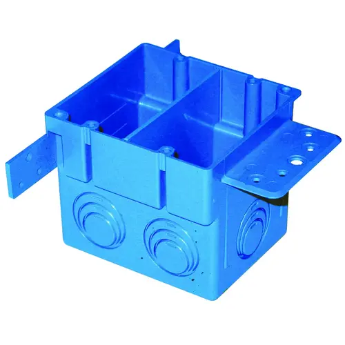 Carlon A238 Outlet Box, 2 -Gang, 5 -Knockout, PVC, Blue, Bracket ...