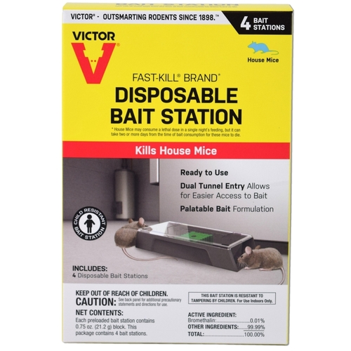 VICTOR M915 Fast-Kill Mouse Bait Station, 2 -Opening, Plastic - pack of 4