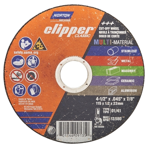 Clipper Classic AC AO/SC Series Cut-off Wheel, 4-1/2 in Dia, 0.045 in Thick, 7/8 in Arbor