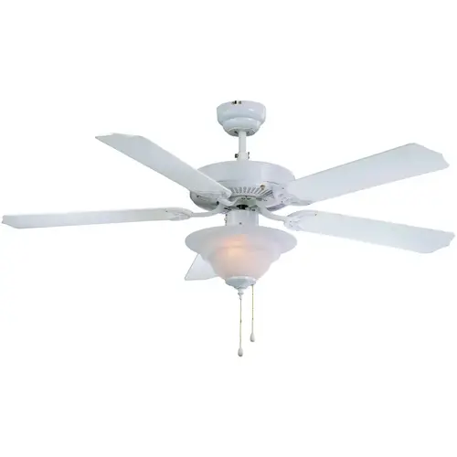 Ceiling Fan, 5-Blade, White Housing, Bleached Oak/White Blade, 52 in Sweep, MDF Blade