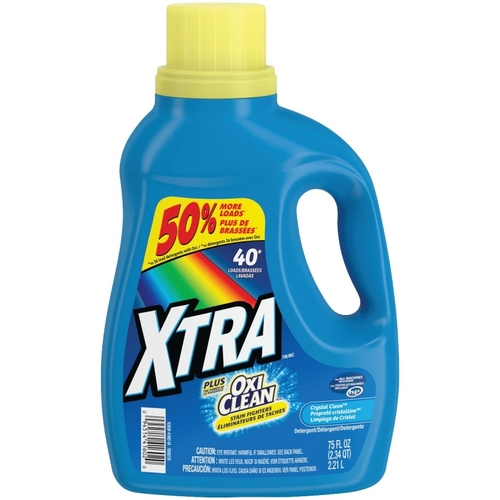 XTRA 00093 41602 Laundry Detergent, 75 oz Bottle, Liquid, Clean Crystal