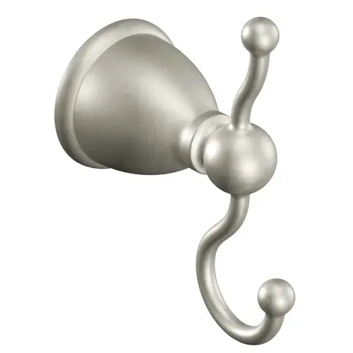 Caldwell Series Robe Hook, 2-Hook, Zinc, Brushed Nickel, Wall Mounting