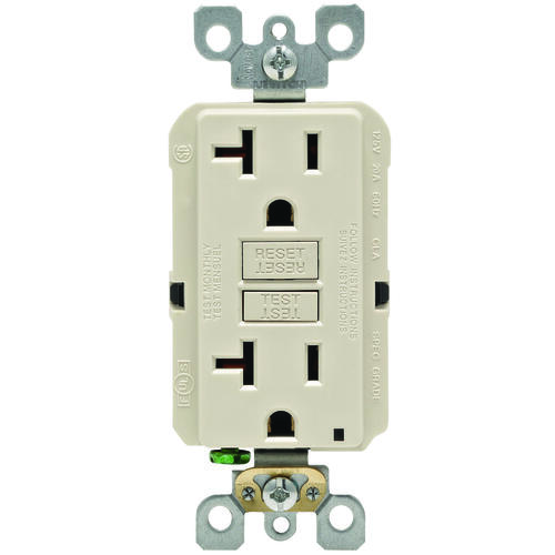 GFCI Duplex Receptacle, 2 -Pole, 20 A, 125 V, Back, Side Wiring, NEMA: 5-15R, Light Almond