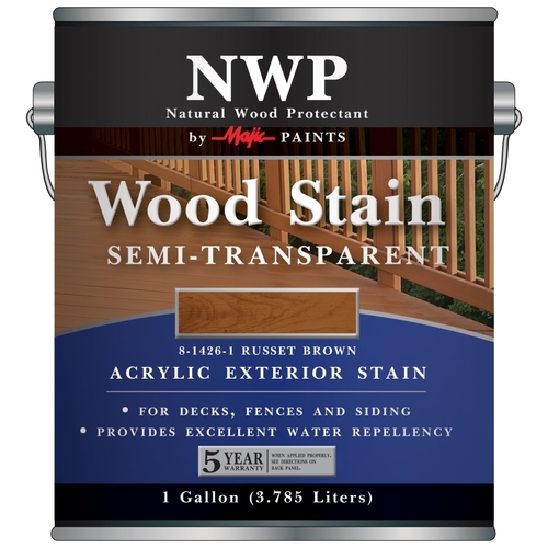 Majic Paints 8-1426-1 Wood Stain, Russet Brown, Liquid, 1 gal, Can